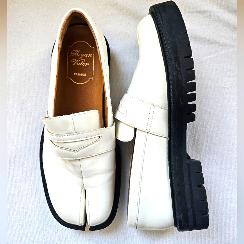 Tabi Slip On Ivory Patent Lug Sole Loafers, 9 Wos or 7 Men